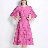 High-End Squeal Hook Lace Set Women's Summer Fashion Short Horn Sleeve Shirt High Waist