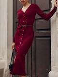 Women's Delicate High-End Front Buckle With Belt Knitted