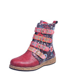 Autumn And Winter New Martin Boots Women's Embroidery Fashion Flat-Bottomed Boots Belt Buckle Short