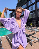 New V-Necked Long-Sleeved Dress Independent Design Bubble Sleeve