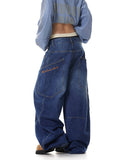 Zingj Design Sense Large Pocket Culass Jeans Men And Women's Autumn New Loose Wide Leg Embroidered Floor