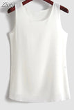 Korean Fashion Blouses Women White O-Neck Sleeveless Chiffon Vest Woman Tops Female Shirts 3XL Basic Solid Women
