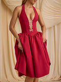 Spring And Summer New Hanging Neck Bow Deep V Bare Back Sexy Poneng Dress