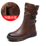 Martin Boots New Autumn And Winter Flat Bottom Mid-Sleet Boots Head Cowhedal Cowhed Vintage Round Head Knight Single