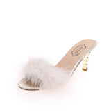 High-Heeling Fur Fashion Slippers Women's Large Size And Elegant Toe Cool