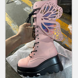 Thick Bottom Boots 2025 New Punk-Style Personality Butterfly Slope And Thick Bottom High