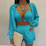 New Sexy Women's Pure Color Shorts Fashion Three-Piece