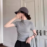 Zingj Collar Short-Sleeved T-Shirt Women's Summer 2024 New Bottom Shirt With Slim Short Student Pleated