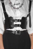 Streetwear Black PU Leather Crop Top Women Festival Cami Buckle Vest Cummerbunds Adjustable Summer Top Cropped