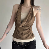 Hottie Wasteland Personality Fashion Hole-Breaking Collar Body Bump Color Slimless Sleeveless Vest Top