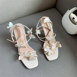 Summer Fashion Net Red New Large Square Head Butterfly Shape Fine Heel Sandals High Heel Women's