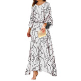 Women's Summer New Loose Print Long-Sleeved Top High Waist Half-Body Large-Size Dress