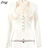 Patchwork Backless Women Blouse Long Sleeve Buttons Halter Shirts Top Summer Sexy Elegant Hollow Out Ladies