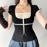 Sweet Lace Fake Two Splicing Repair Short-Sleeved T-Shirt Top Women 2025 Spring And Summer INS Wind
