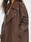 Spring Autumn Cool Oversized Soft Brown Pu Leather Biker Jacket Women Loose Chic Luxury Designer Unisex Clothes