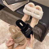 Large-Size Fur Slippers Women In The Autumn And Winter Of 2025 Outside The New Fashion Diamond Letter