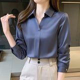 Women Blouses Elegant Shirts for Women Silk Fashion Vintage Womens Tops 2023 Spring New Solid Women Clothing Casual