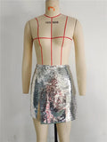Silver Sequin Skirt Woman Glitter Short Skirt Women High Waist Sexy Mini Skirt Y2k Streetwear Fashion Slit Winter