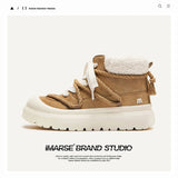 Shoes Retro Yellow Boots Winter Plus Velvet Warm Height Solid Color Short Barrel Snow Boots Men And Women The Same Martin