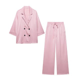 Women's Spring And Summer New Loose Wrinkle Effect Double Buckle Blazer Casual Trousers