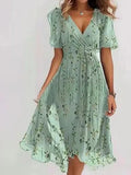 Summer New Loose Leisure Shuya V Collar Crumped New Hot Print