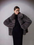 2025 Solid-Color Artificial Fur Coat Female Coat Elegant