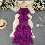 Chiffon Sling Dress Female French Gentle Style Temperament High-End Feel Leaf Side Cake Dress Fairy