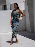 Zingj Summer New Women's Wear Elegant U-Neck Print Neck Dress