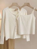 Zingj Texture Two-Piece Set Of Halter Vest Knit Cardigan Female Autumn 2024 New Women's Sweater Suit