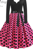 Women Long Sleeve Vintage Polka Dot Dress Pin Up Gothic Winter New Year Party Dresses 3XL Black