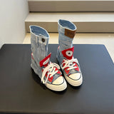 Tide Cool ~ 2025 Autumn Ins Tide High Canvas Shoes Women's Canvas Boots Jeans