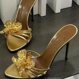 Summer 2025 Summer New Trendy With Metal Flowers Cool Slippers Temperament Sexy Thin And Toe Women's
