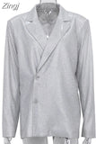 Long Sleeve Blazer Suit Set Glitter Sexy Loose Blazer Suit Fpr Night Club Party Streetwear 3 Piecet Set Women 2023