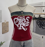 Shooting Cowboy Splicing Braid Vest Babes Letter Graffiti Printing Short Sleeveless Outside Wear