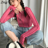 Sleeve T-shirts Womens Slim Rhodo Solid Design Chic New Arrival Streetwear Female Cool Korean Style Spring Casual