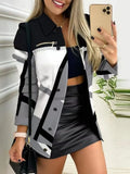 Spring And Autumn New Black Coat Long Sleeve Button Color Printing Clip Commuter Temperament Advanced Sensing Suit