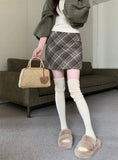 Zingj Woolen Skirt Female Autumn And Winter Vintage Plaid Skirt Tall Waist Show Thin A-Word Skirt Woolen Wrapped Hip Short