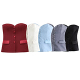 Women's Clothing 2025 Summer Pocket Ornaments Bare Backsed Slings Waistcoat Women
