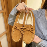 Dou Shoes Single Shoes Winter 2025 New Korean Version Of Women's Suede Flat Casual Shoes Lazy People A Foot Pedal Cotton Shoes
