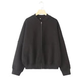 Women's INS Burst Zipper Bomber Jacket Jacket High-Rise Velvet