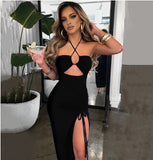 Zingj Sexy Hot Girl High Slit Wrinkle Hang Neck Type Temperament Show Chest