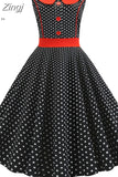 Women Pink Polka Dot Elegant Party Dress Retro Vintage 50s 60s Pin Up Rockabilly Dress Casual Robe