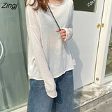 Women Summer All-match Skinny Sunproof O-neck Cute Candy Colors Fashion Korean Style Long Sleeve Tops Casual