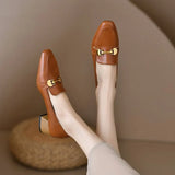 Retro Square Head Single Shoe Heel Thick Heel 2025 Spring And Autumn New Women's Foot Small Leather Shoes Women's