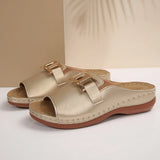 New Large-Size Lady Fashion Flat-Bottomed Slippers Metal Chain Thick-Soled Women's