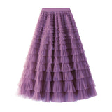 Yarn Lotus Leaf Side Temperament Skirt Women's Dress 2025 Spring And Autumn New Famous Woman Long Dress Thin Cake Skirt