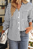 Oversized Basic Cardigan Stripe Shirts Women Blouses Casual Chic Top Spring 2023 Loose Pocket Green Shirts For
