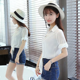 Summer Half Sleeve Buttoned Up Shirt Women's Coat Female Sun Protection All-match Thin Short Sleeve Chiffon Cardigan