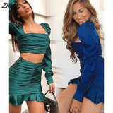 Women Two Pieces Set Dress Sexy Pleated Ruffle Skirt High Waist Short Skirt Party Dresses 2 Piece Set Ladies Street