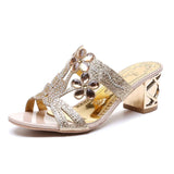 Cool Slippers Women's Summer New Coarse-Heeled Toe Women's Shoes Hollow Water Drill Outside Wearing High Heel Cool